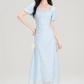 Tea break French style square neck puff sleeve dress new style chic sweet waist skirt R2376