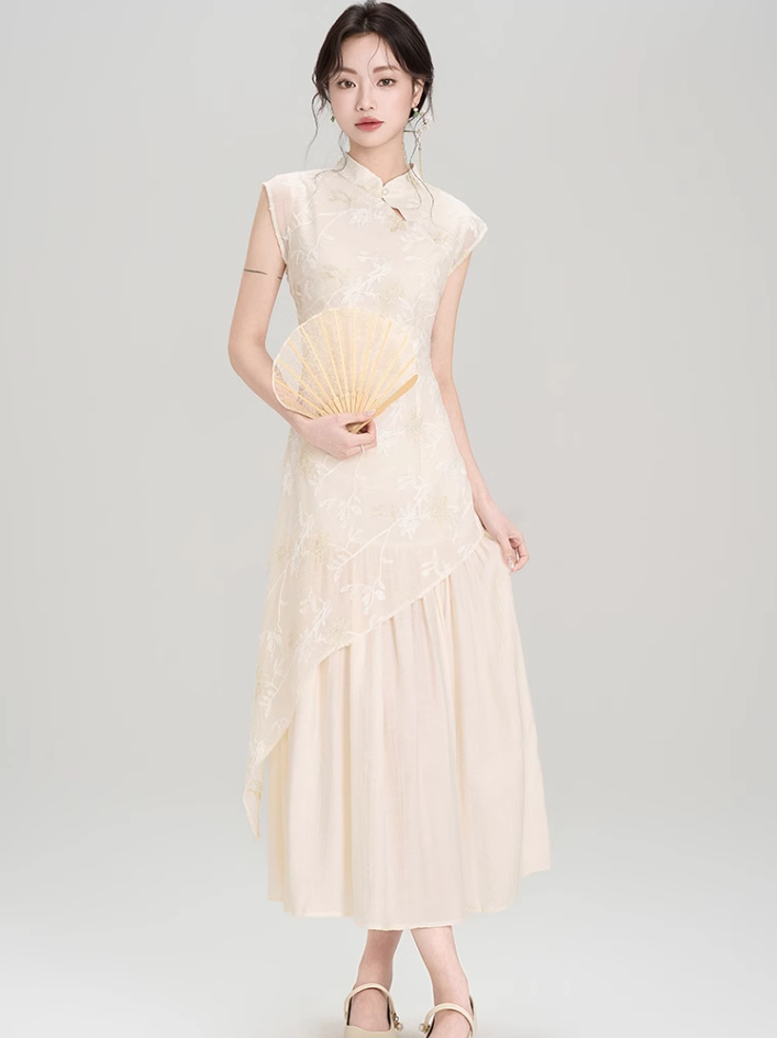 New Chinese style improved cheongsam dress new irregular retro waist temperament skirt R2368