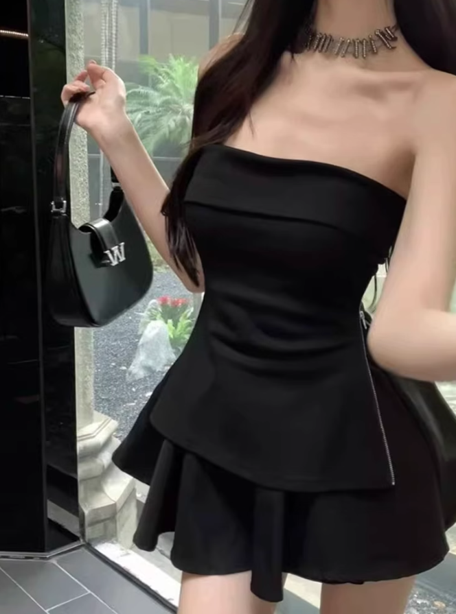 High-end tube top 2025 plus size hot girl puffy pants skirt suit R1048