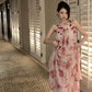 Pleated beautiful suspender dress new style gradient long dress       S5797