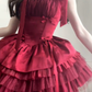 French red dress celebrity dress fluffy princess dress red     S5757