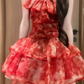 Beautiful French floral suspender dress for women summer birthday dress     S5759