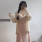 Pink floral dress beautiful tea break French style v-neck waist suspender dress R0625