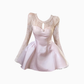 Thousands of gold lace long-sleeved dress 2025 sweet fluffy waist princess dress R1387