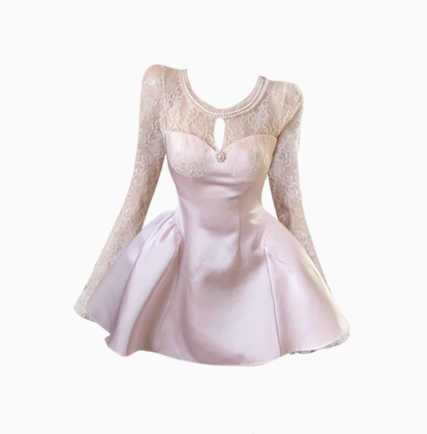 Thousands of gold lace long-sleeved dress 2025 sweet fluffy waist princess dress R1387