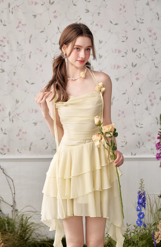 French style ruffled suspender dress for women with a short skirt R4540