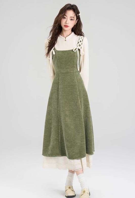 French retro corduroy dress new style niche design skirt waist long skirt R2383