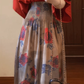 Retro red v-neck dress gentle temperament waist a-line long skirt R0744