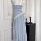Blue plaid lace slim and high-end detachable suspender tube top long skirt R1984