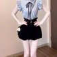 A complete set of outfits, skirt, blue striped shirt, flower bud short skirt, two-piece suit R0746