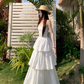 Fairy Qianjinfeng waist skirt daisy flower gentle white moonlight cake dress R1748