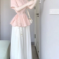 A set of beautiful pink short-sleeved shirt a-line skirt two-piece suit 2025 new R0846