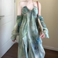 Irregular smudged halter neck dress gentle temperament beautiful beach dress R0737