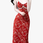 2025 Summer New Red Floral Sexy V-neck Mid-length Holiday Suspender Dress R0919