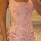 Pink suspender three-dimensional flower slim A-line homecoming dress R2472