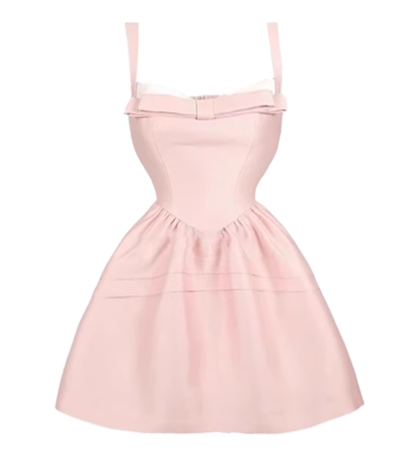 Gentle style pink bow suspender dress women's waist dress R3146