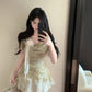 French lace three-dimensional flower collar chiffon shirt summer new sweet halter neck R3390