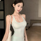Vacation style outfit beautiful gentle style halter neck vest a-line skirt two-piece suit R0863