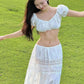 White tube top hot girl top feminine skirt two-piece set for beach vacation R1578