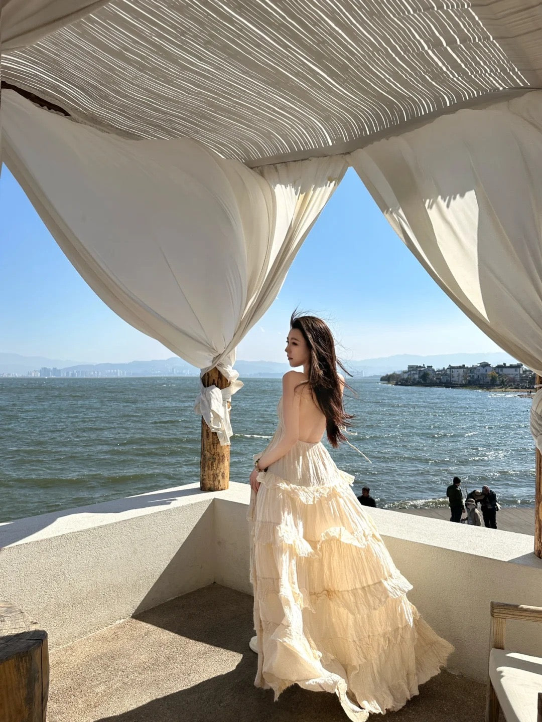 Island style seaside vacation halter neck backless dress Bohemian beach dress R1579