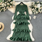 Banquet dress high-end niche ruffle cake skirt pleated slim long dress R2151