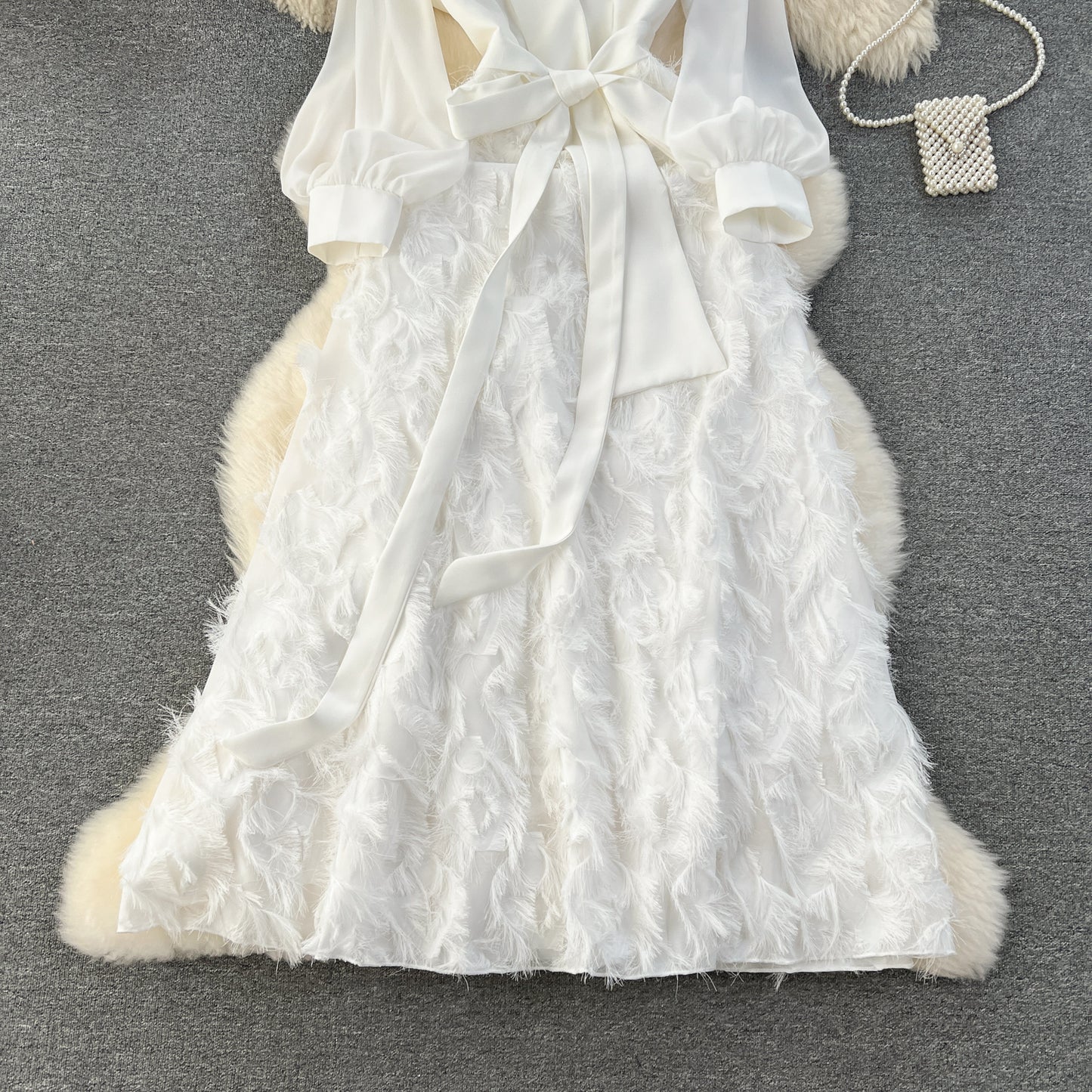 High-end dress 2025 new French splicing fake two-piece temperament long dress R2153