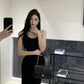 Black slim waist halter dress sexy backless holiday hip-hugging slit inner long skirt R1445