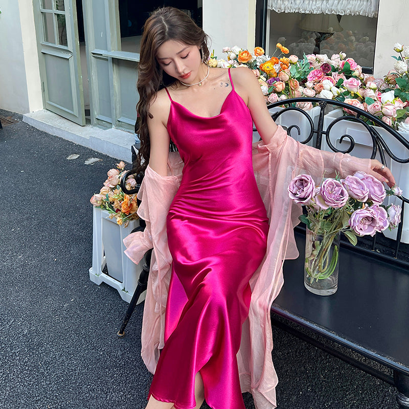 High-grade triacetate suspender dress exquisite dress lady temperament dress slim fit R0986