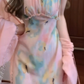 Gentle temperament oil painting floral dress beautiful waist slim fit small skirt R0629