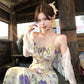 Beautiful floral fishtail suspender long dress slim hip dress R0628
