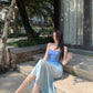 Blue gradient tube top dress 2025 new waist slim fit hip skirt R0563