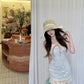 Blue jacquard suspender dress two-piece set beautiful waist slim hip skirt R0564