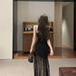 Blue jacquard suspender dress two-piece set beautiful waist slim hip skirt R0565
