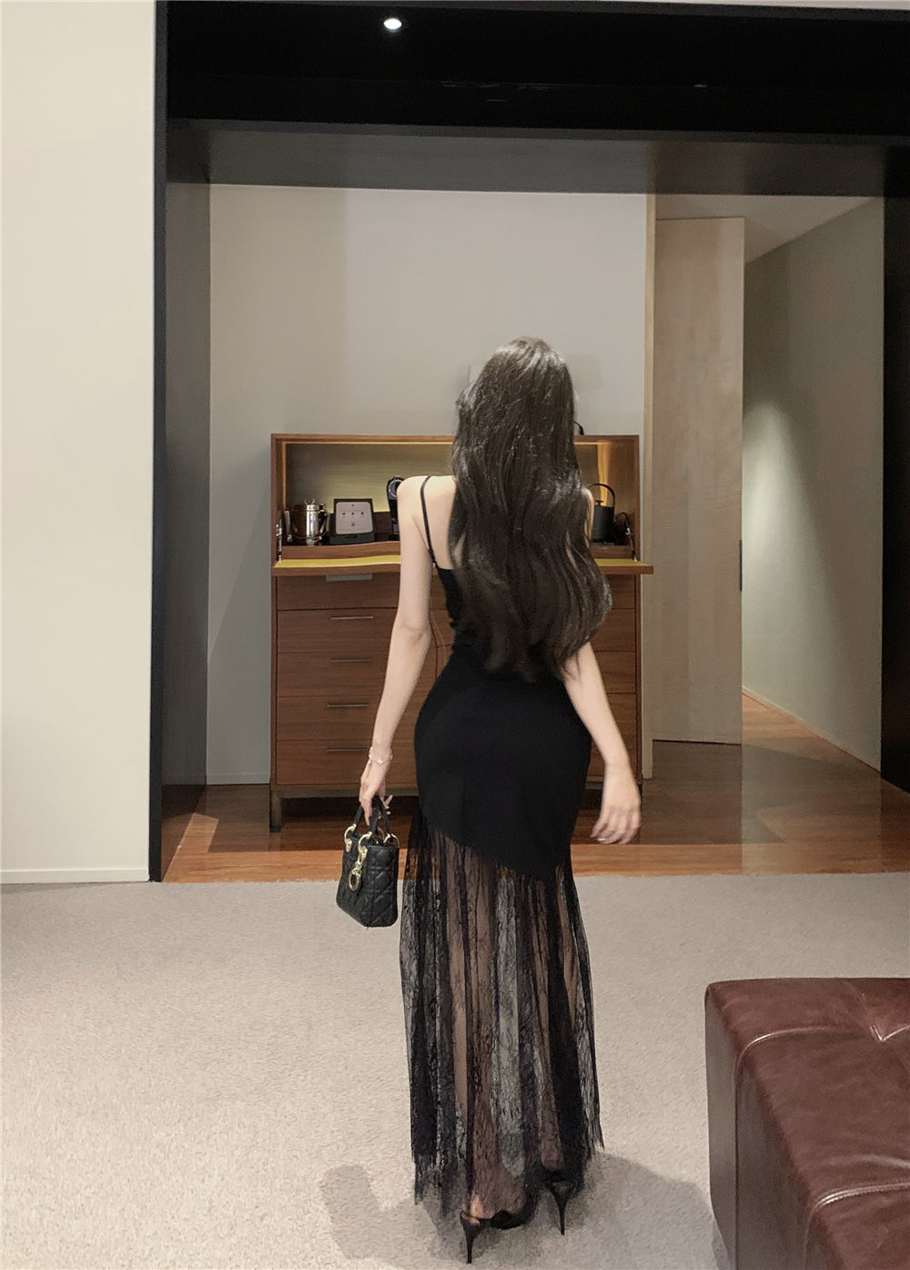 Blue jacquard suspender dress two-piece set beautiful waist slim hip skirt R0565