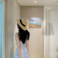Holiday style blue lace halter neck dress gentle temperament waist A-line long skirt R0883