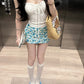 Holiday style gentle temperament beautiful jacquard halter neck top floral skirt two-piece suit R0886
