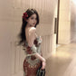 Retro tube top floral dress beautiful waist slim hip skirt R0573