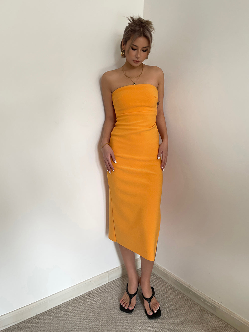Hot girl sexy slit tube top dress slim fit medium length hip waist dress high-end long skirt R3037
