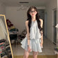 Blue halter dress gentle temperament waist a-line short skirt summer skirt R0836