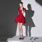 French white satin short-sleeved banquet temperament slim dress dress homecoming dress R2983