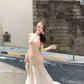 Design sense waist floral sling fishtail dress big swing gauze skirt long summer R3908