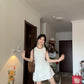 Gentle style white vest dress for women irregular beautiful waist bud skirt R0825