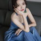 Dress blue wedding banquet high-end banquet temperament slim tube top dress R1624