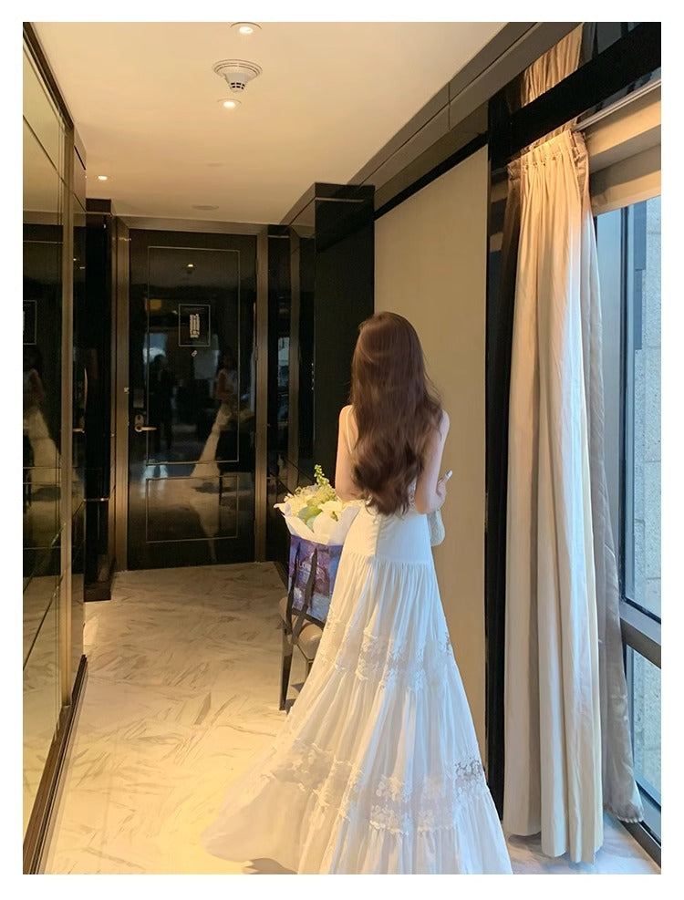 Temperament lace suspender dress waist dress long skirt R0488