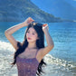 Purple hot diamond suspender dress niche figure waist temperament dress R0515