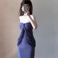 Show figure purple strapless tube top dress new sexy slim hip skirt R0518