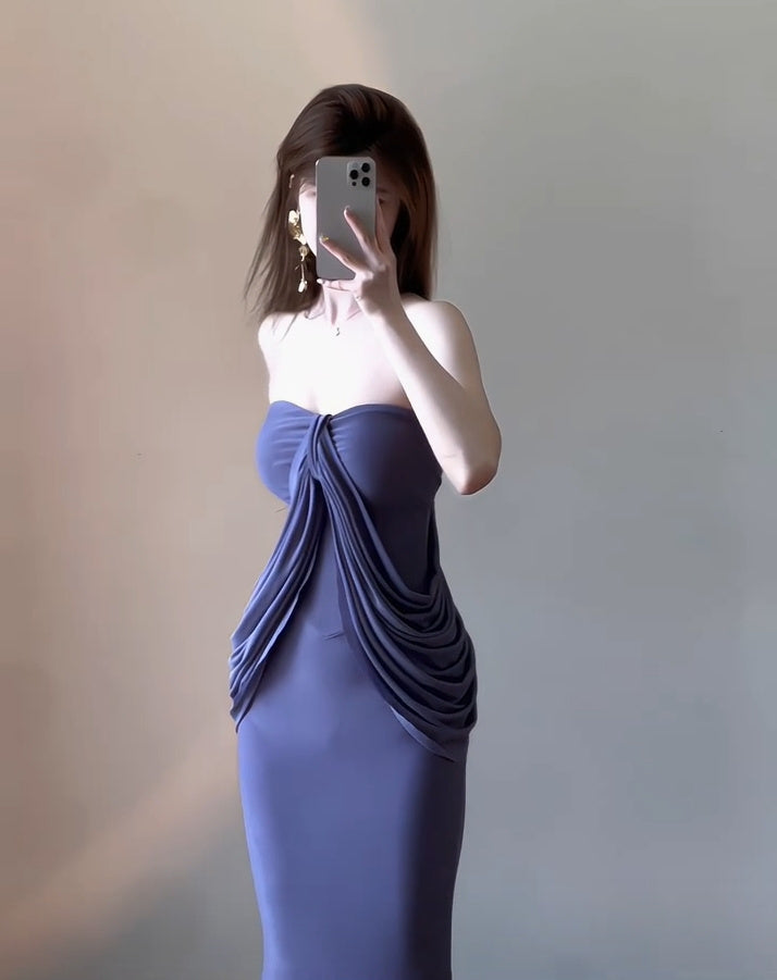 Show figure purple strapless tube top dress new sexy slim hip skirt R0518