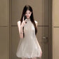 Temperament high-grade sleeveless halter neck dress beautiful mesh flower bud skirt R0763