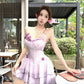 Purple suspender dress 2025 new style waist slim cake short skirt R0667