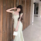 French satin sling collar fishtail suspender dress slim fit temperament dress long skirt R1805